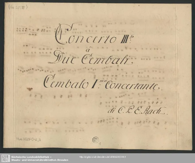 First page of Harpsichord Concerto in E-flat major