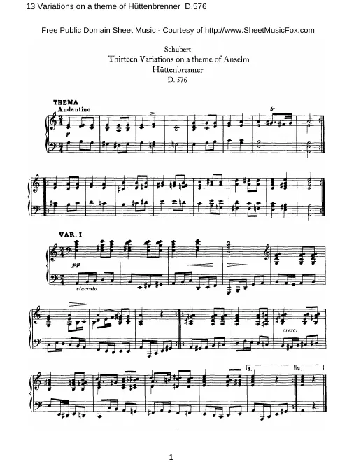 First page of 13 Variations on a Theme of A. Hüttenbrenner