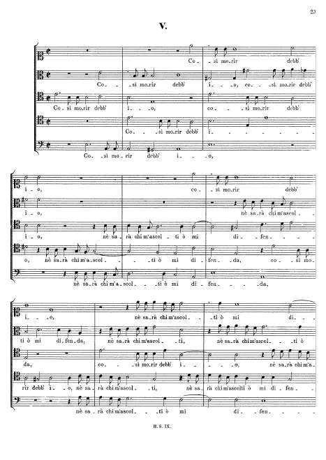 First page of Così morir debb'io, SWV 5