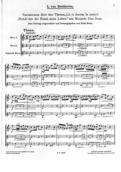 First page of Variations on "Là ci darem la mano" from Mozart's opera Don Giovanni