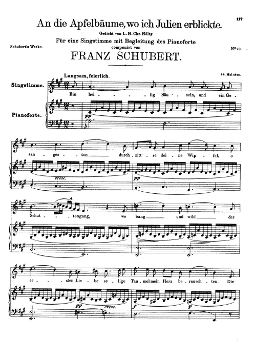 First page of An die Apfelbäume, wo ich Julien erblickte