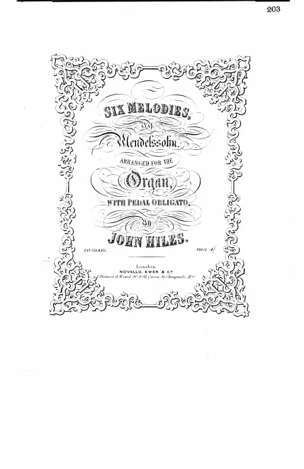 First page of Six Melodies arranged for the Organ
