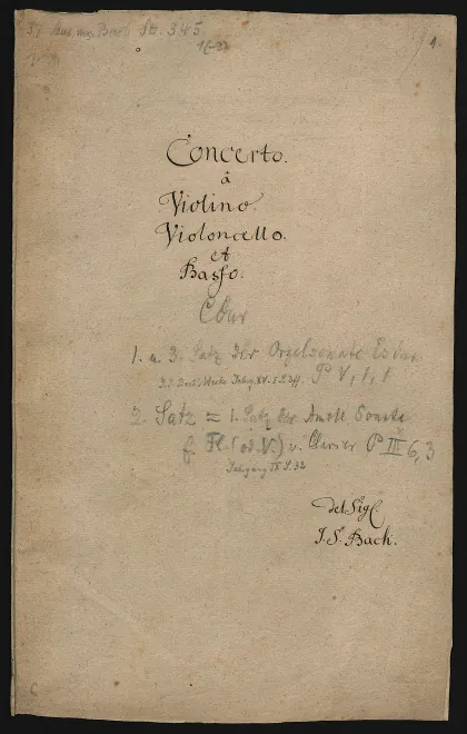 First page of Concerto, BWV deest