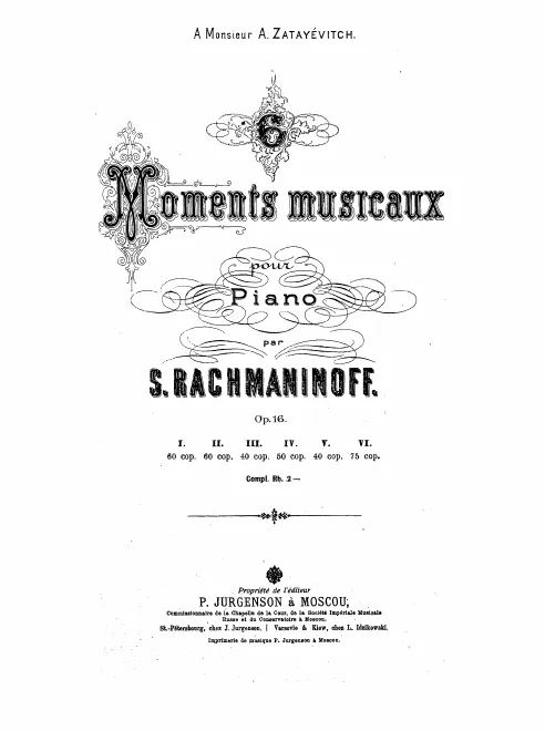 First page of 6 Moments Musicaux