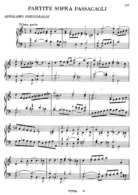 First page of Partite sopra Passacagli