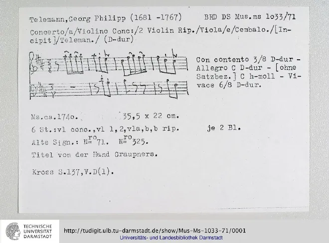 First page of Violin Concerto in D major