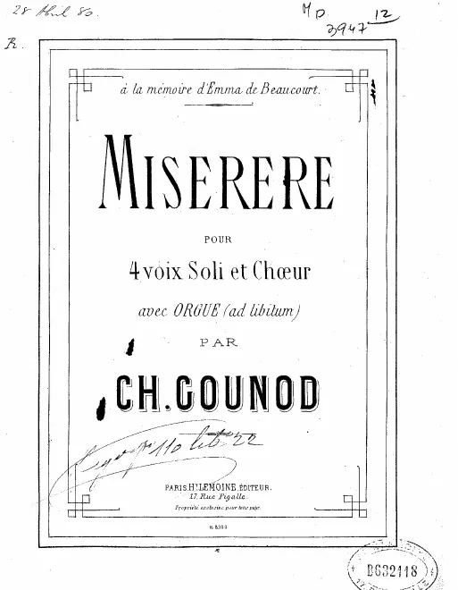 First page of Miserere pour 4 voix soli et chœurs