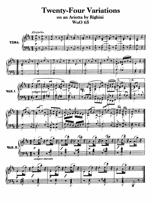 First page of 24 Variations on 'Venni Amore' by Vincenzio Righini