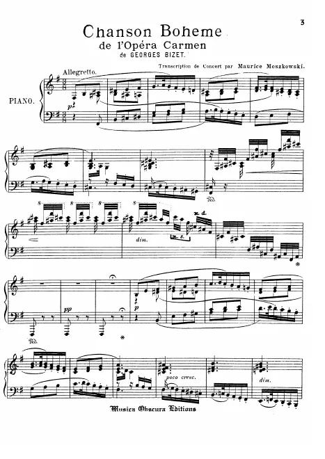 First page of Chanson bohème, de l'opéra Carmen de Georges Bizet, transcription de concert