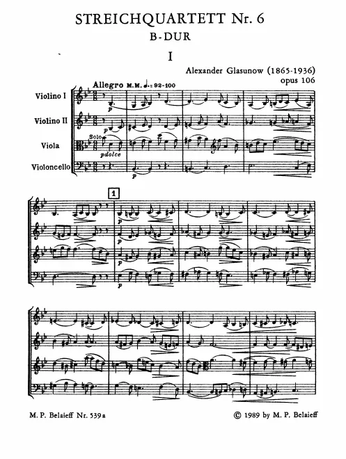 First page of String Quartet No.6