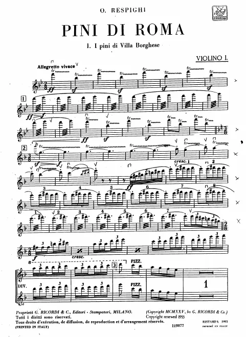First page of I Pini di Roma
