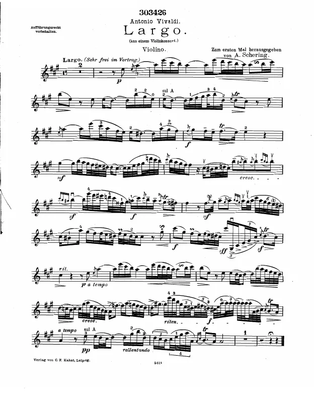 First page of Violin Concerto in A major
