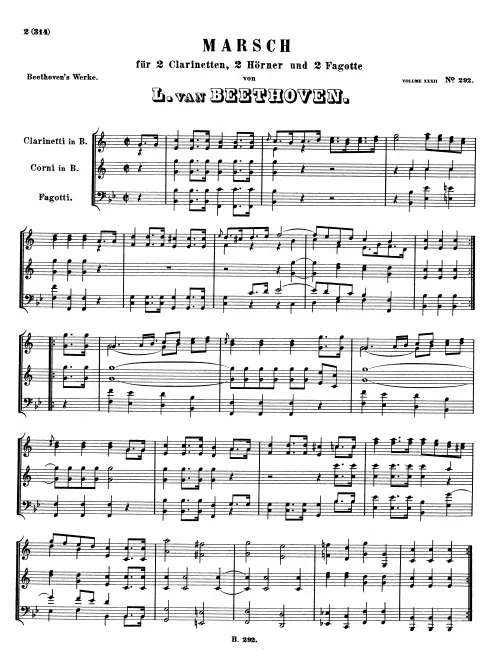 First page of March for Wind Sextet in B-flat Major, WoO 29