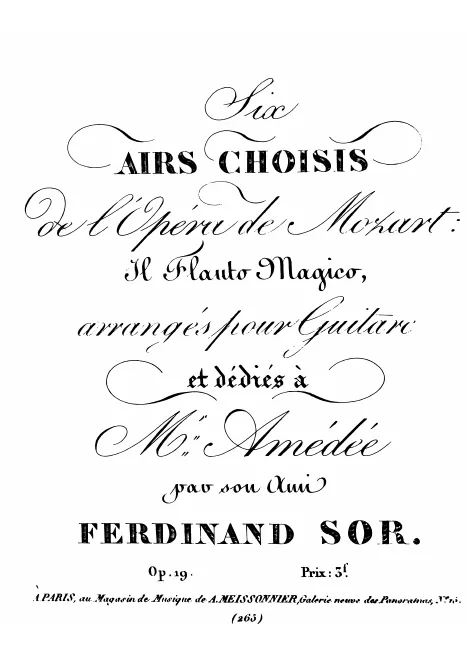 First page of Six airs choisis de l'opera de Mozart: Il flauto magico