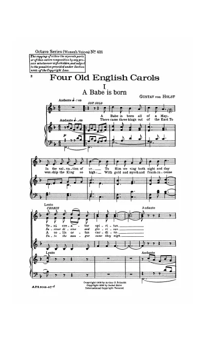 First page of 4 Old English Carols, Op.20b