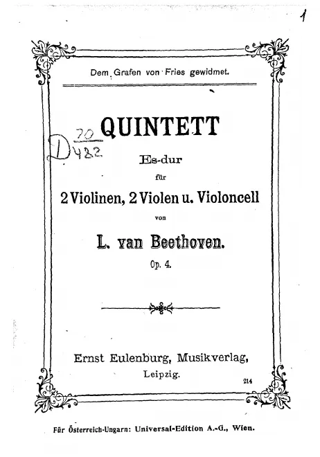 First page of String Quintet No.1 in E-flat major