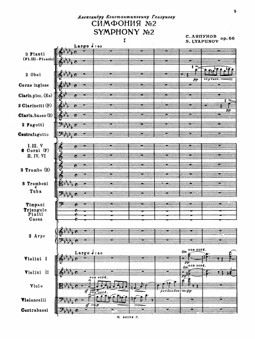 First page of Symphony no. 2 (B-moll) for symphony orchestra