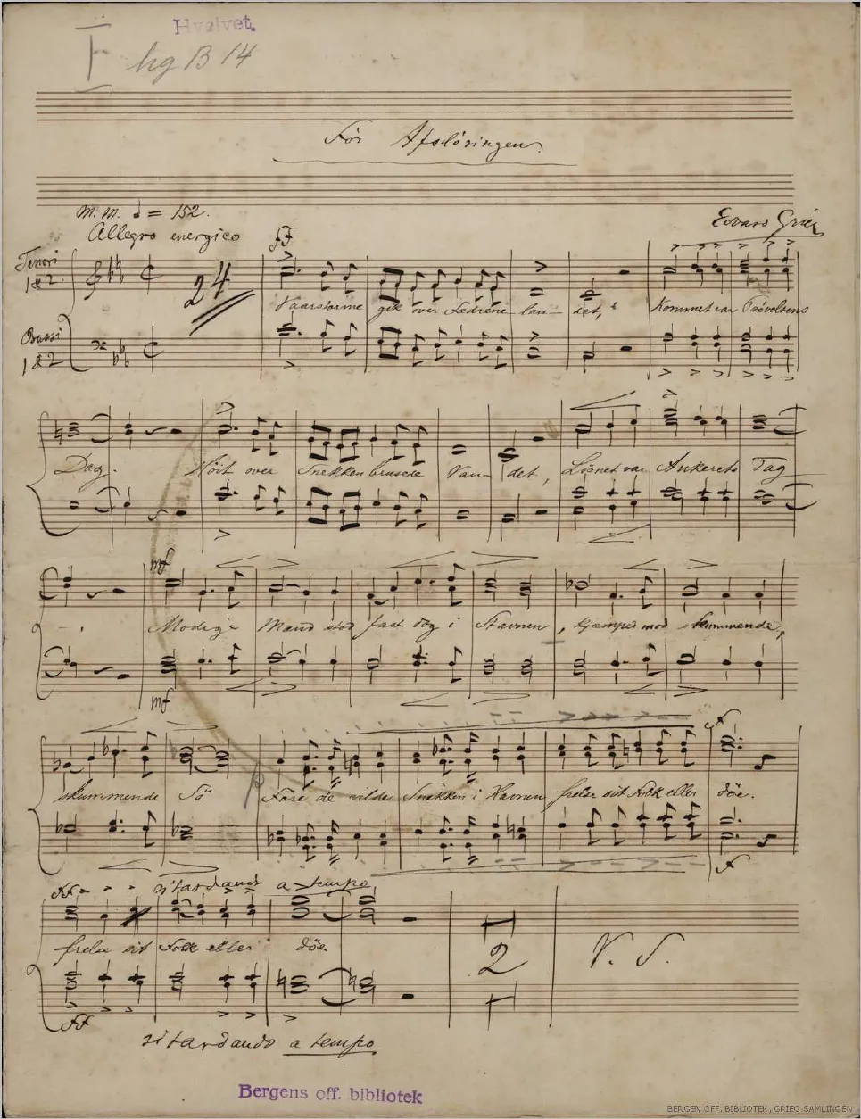 First page of Cantata at W.Christies Statue