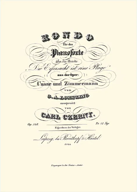 First page of Rondo für das Pianoforte über die Ariette 'Die Eifersucht ist eine Plage' aus der Oper 'Czaar und Zimmermann' von Lortzing