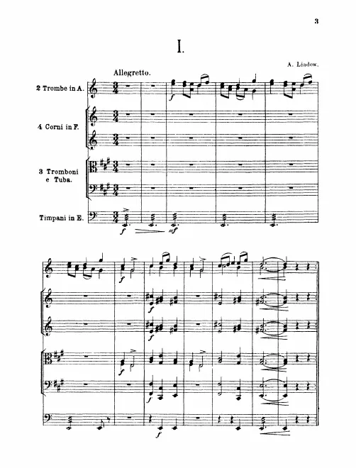 First page of Fanfares for the Jubilee of Nikolai Rimsky-Korsakov