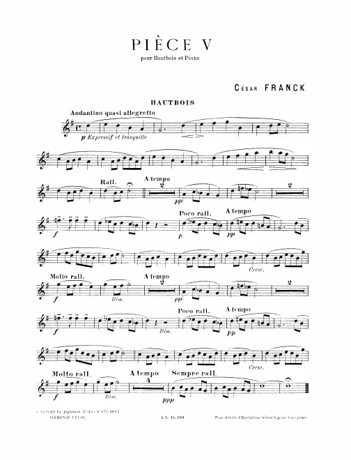 First page of Cinq Pièces pour harmonium