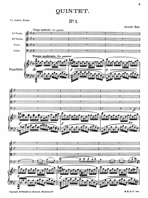 First page of Quintet in G minor for Piano and Strings