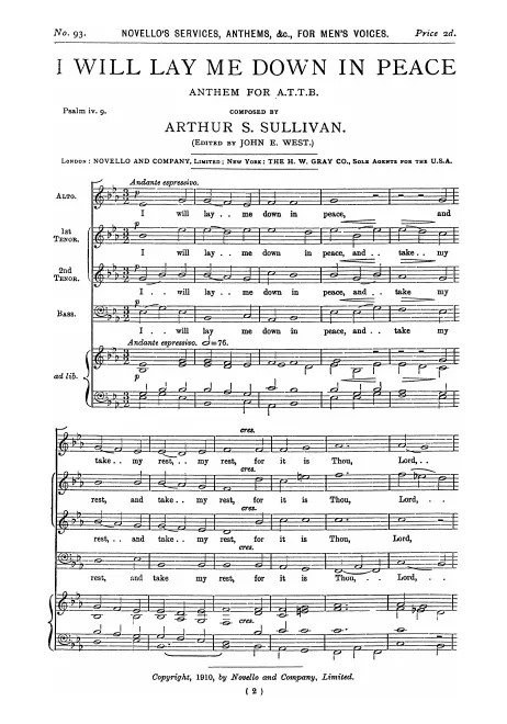 First page of I Will Lay Me Down in Peace