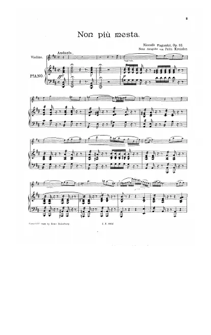 First page of Variations on 'Non più mesta'