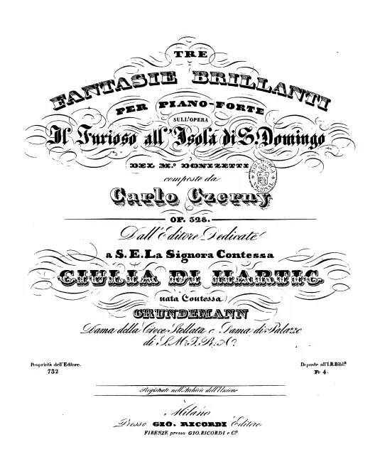 First page of Fantasie on Donizetti's Opera 'Il Furioso all' Isola di St. Domingo'