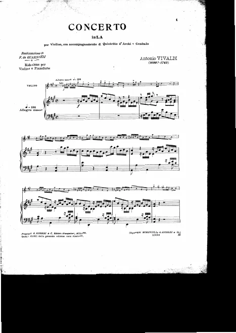 First page of Violin Concerto in A major