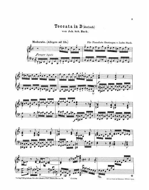 First page of Toccata and Fugue in D minor ("Dorian")