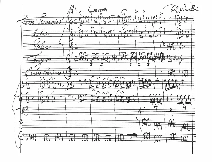 First page of Concerto for Flute, Oboe, Violin, Bassoon and Continuo in C major