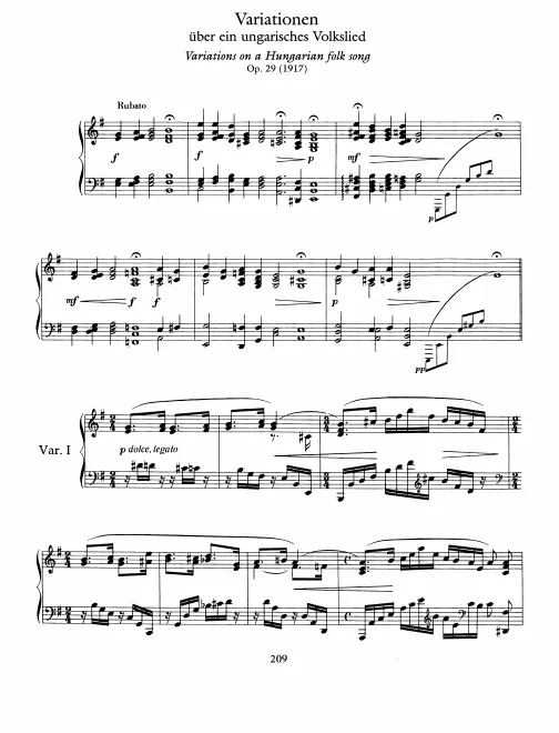 First page of Variations on a Hungarian Folksong