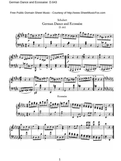 First page of German Dance and Ecossaise, D.643