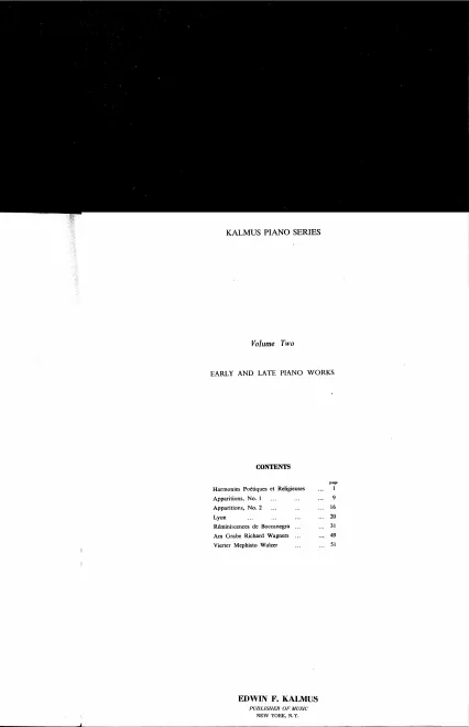 First page of Early and Late Piano Works