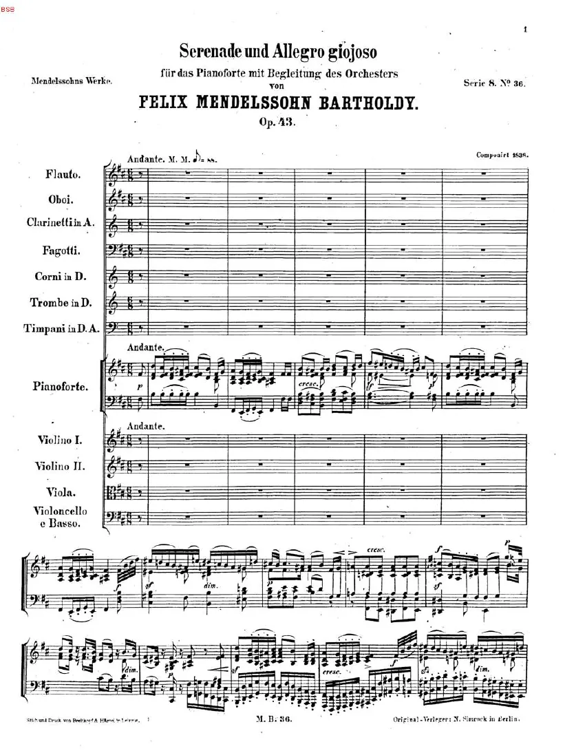 First page of Serenade and Allegro giocoso