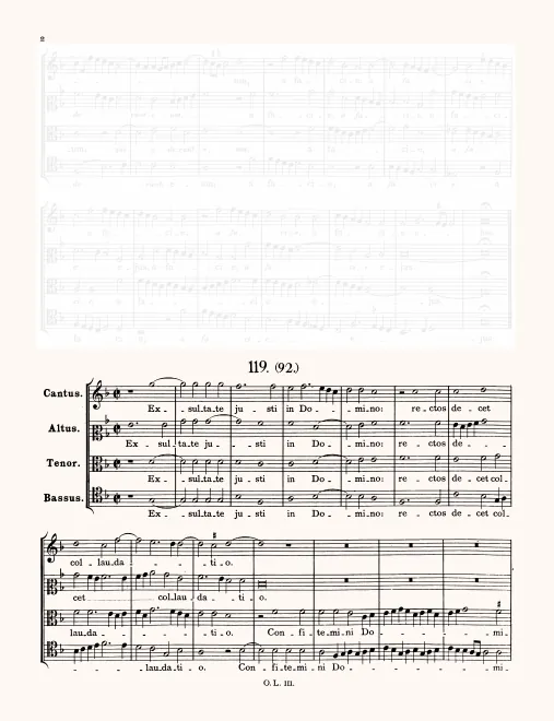 First page of Exsultate justi in Domino
