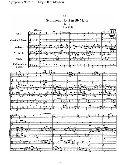 First page of Symphony No.2 in B-flat major