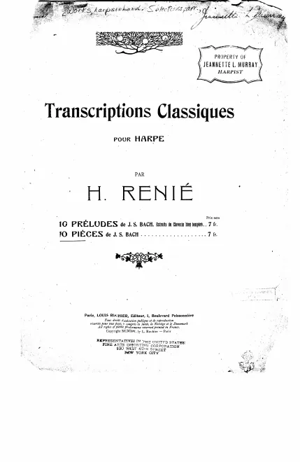 First page of 10 Pièces transcrites pour harpe