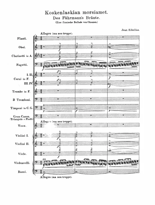 First page of Koskenlaskijan morsiamet ; Des Fährmann's Bräute ; The Ferryman's Bride