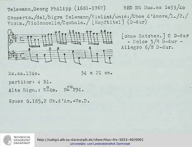 First page of Concerto for 2 Oboes d'Amore and Cello