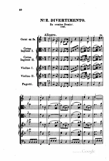 First page of Divertimento in F major