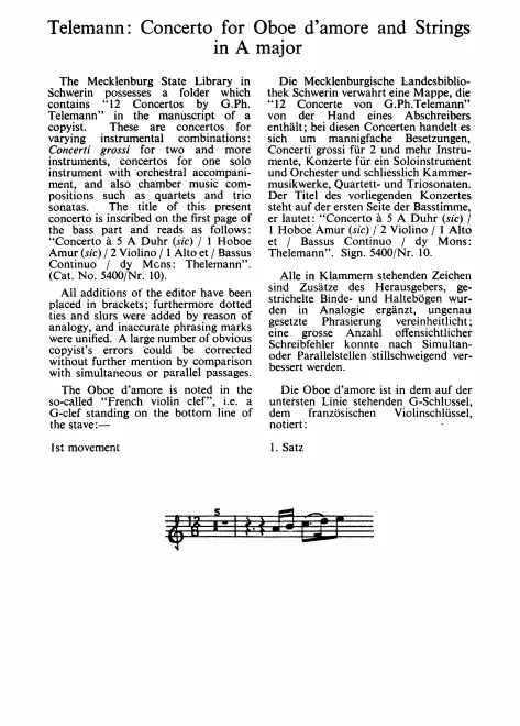 First page of Oboe d'amore Concerto in A major