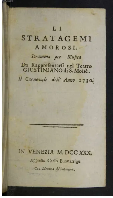 First page of Li stratagemmi amorosi