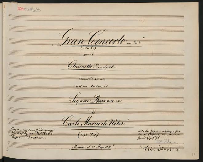 First page of Clarinet Concerto No.1