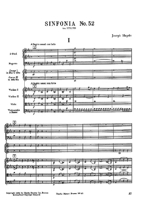 First page of Symphony No.52 in C minor