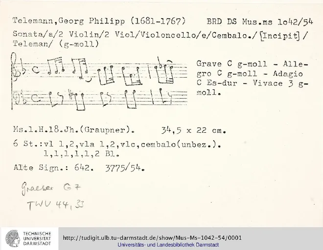 First page of Sonata for 2 Violins, 2 Violas and Cello
