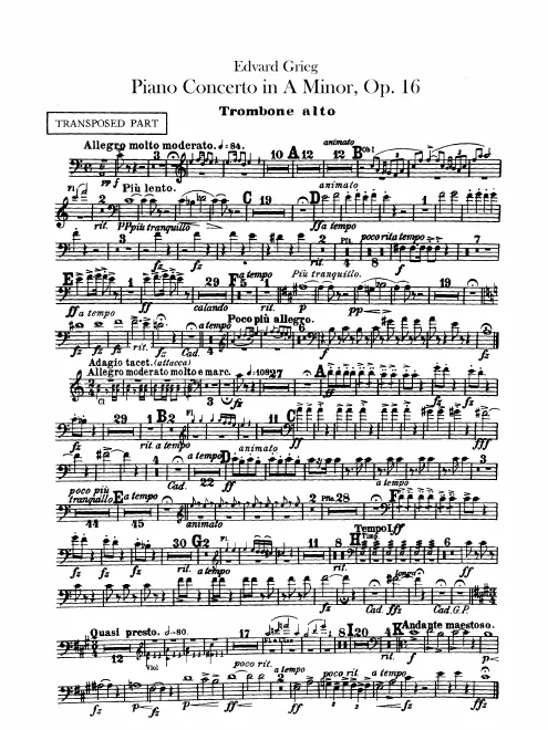 Alto Trombone (Bass Clef, transposed)