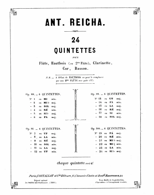 First page of Quintuor VII en Ut majeur, Op.91 No.1