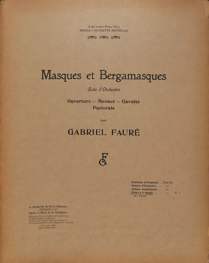 First page of Masques et Bergamasques, suite
